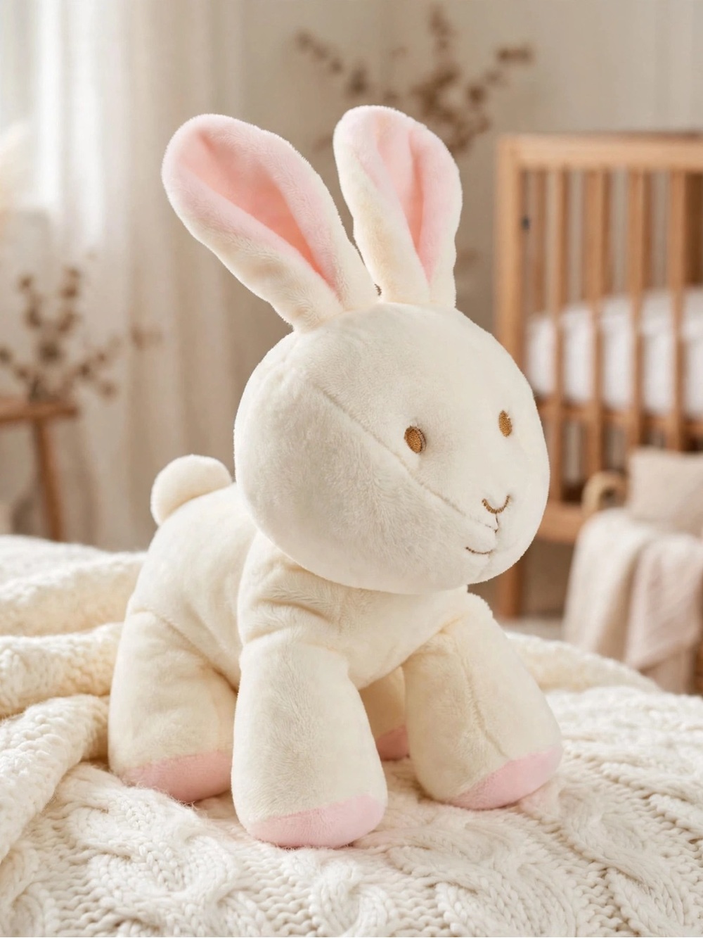 KellyToy Cream Bunny Rabbit Plush Pink Crinkle Ears Baby Rattle Stuffed Animal